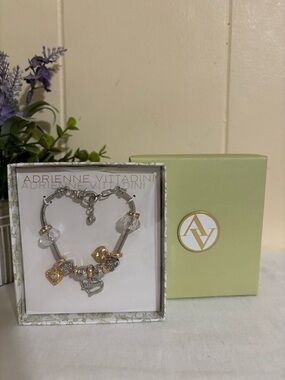 Adrienne Vittadini Two-Tone Heart Charm Bracelet - Silver & Gold